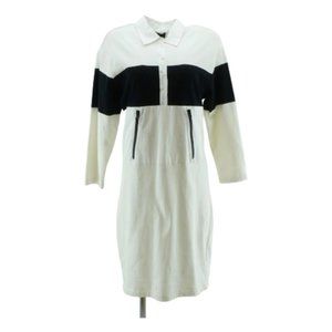 CYNTHIA ROWLEY - 100% Cotton White Color Block Long Sleeve Midi Dress